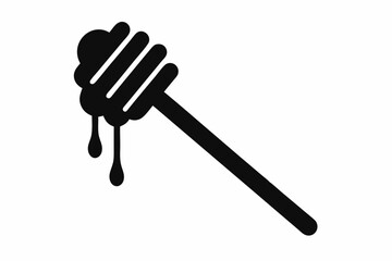 Honey dipper stick with dripping honey vector, Honey stick silhouette, vector illustration