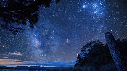 Celebrating Matariki Maori New Year under a starry night sky in New Zealand's picturesque landscape
