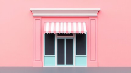 Fototapeta premium Minimalist toy store facade with soft pastel tones, large windows, and elegant simple signage, Toy Store, Minimalist Charm