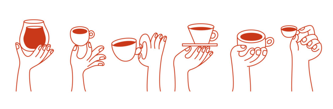 Vector logo design template and graphic elements for advertising, branding, posters and banners, funny cartoon illustrations with smiling character, coffee cup mascot, print and sticker