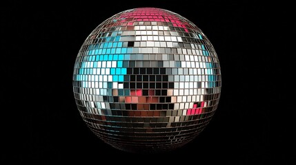 Obraz premium Glittering Disco Ball with Vibrant Lights on Dark Background,3D