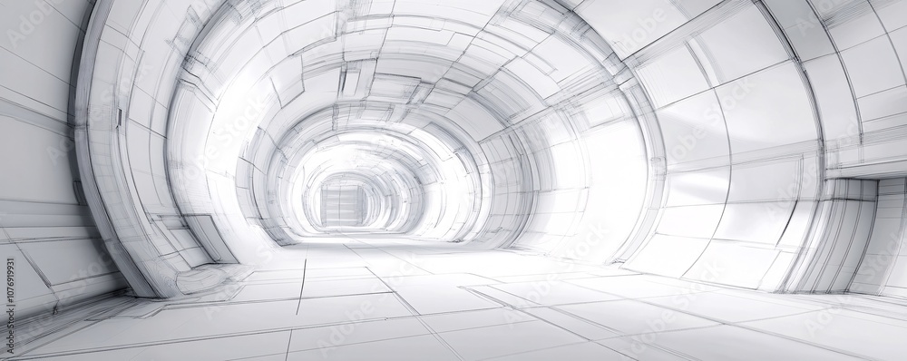 Poster futuristic white tunnel with bright light at the end generating hope