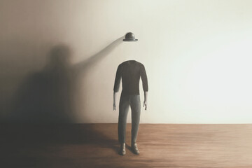 illustration of man and his shadow, surreal abstract identity concept