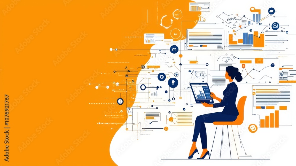 Aufkleber Woman analyzing data insights using advanced technology interface for enhanced decision-making