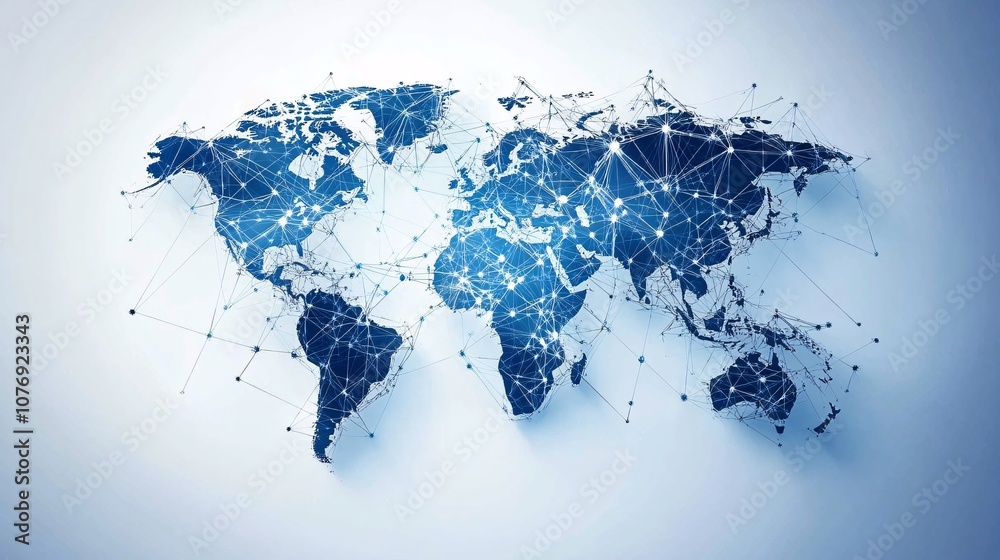Poster world map showing global business network connections and information technology