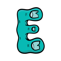 Spooky vector illustration of a zombie foot forming the letter E, perfect for Halloween designs