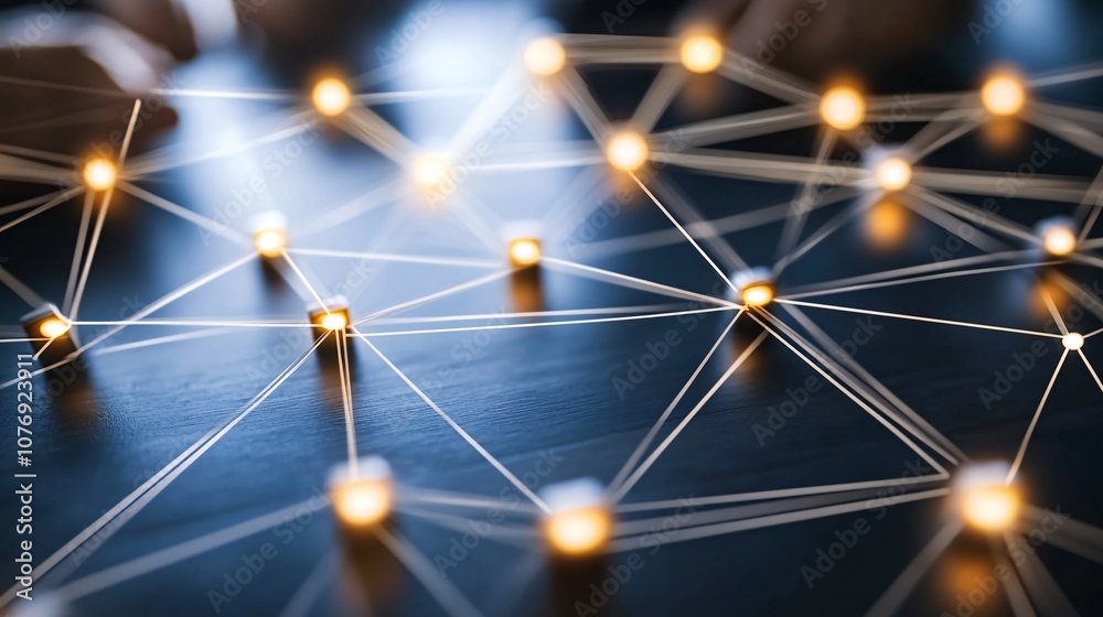 Poster Network connecting glowing cubes representing global communication and data exchange