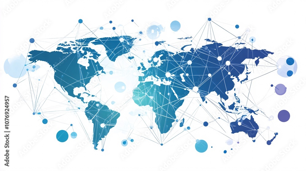 Aufkleber world map network connecting all continents and countries showing international relations and global