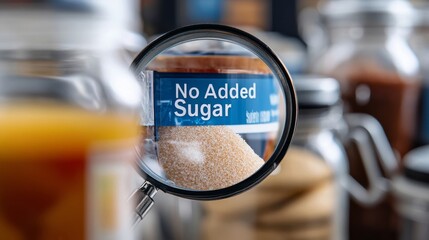 No Added Sugar Concept: Magnified Brown Sugar Jar Highlighting Refined Sweeteners in Modern Food Trends