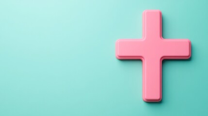 Obraz premium Red Medical Cross Icon on Clean Pastel Green Background with Copy Space for 3D