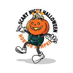 Obraz premium groovy pumpkin of halloween illustration 