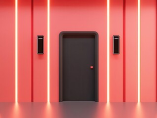 Futuristic hightech gym facade with digital signage, automated doors, and sleek metallic finishes, Fitness Gym, HighTech Innovation