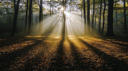 Obraz premium Sunlight illuminates wildflowers in a tranquil forest garden