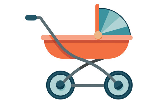 Baby Stroller Flat Design Vector | Isolated Baby Stroller Illustration