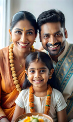 Obraz premium Pongal Emotional Portrait Concept: Joyful Gratitude Portraits of Individuals During Pongal Celebrations, Capturing Personal Connections and Festive Emotions in Realistic Close-Up Settings with Copy Sp