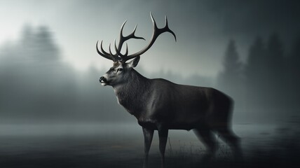 Fototapeta premium Majestic Stag in Misty Dawn 