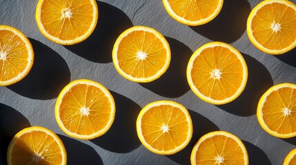 Obraz premium Sliced Oranges on a Gray Surface