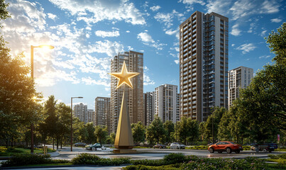 City landmark at sunset urban landscape photography modern architecture vibrant environment inspirational concept