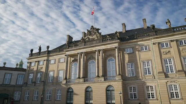 Front view of the Amalienborg Palace Official residence in Copenhagen, Denmark
