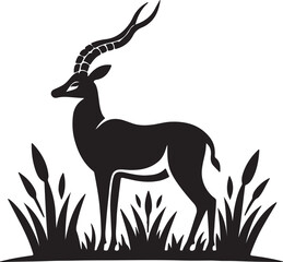 Antelope Silhouette Vector Art on White Background - Graceful Grassland Animal Icon Design
