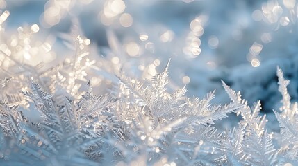 Obraz premium Delicate, intricate snowflake crystals with frosty details in a soft winter glow, highlighting the beauty of natural ice formations.