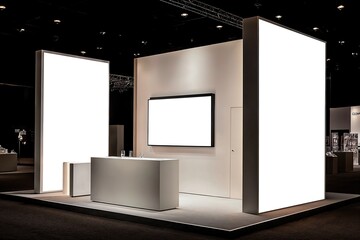 Trade show booth mockup showcasing design features.