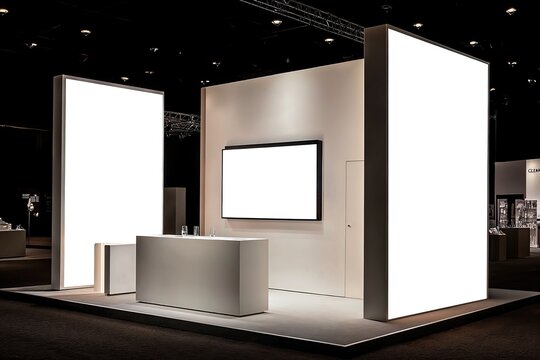 Trade show booth mockup showcasing design features.