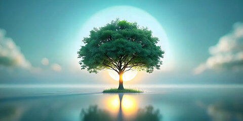 Sunset Gradient Background Silhouette Tree Realization Epiphany Copy Space Perfect for Epiphany Themed Ads Magazine Banners Text Area Photo Stock Concept Design