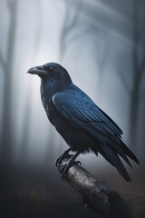 Fototapeta premium Majestic Raven in Misty Woods 