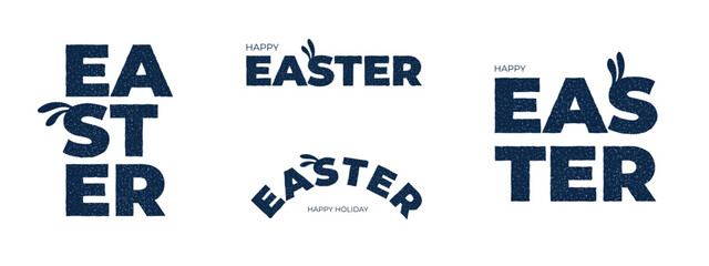 Fototapeta premium Happy Easter lettering set. Paschal celebration modern inscription for greeting card. Springtime holiday letters logo. Trendy typography logotype with cute bunny ears. Eps retro style badge