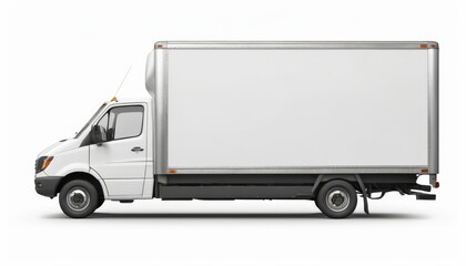 Side View Of White delivery Truck Isolated on white background, Transport, Cargo truck 