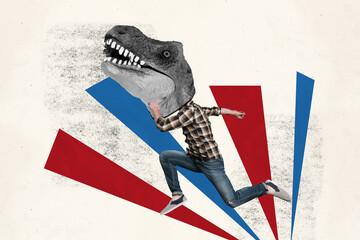 Composite trend artwork sketch image photo collage of dinosaur head animal young man headless...