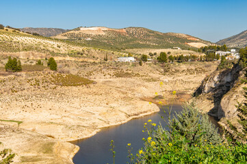 View of the Iznajar reservoir or Embalse de Iznajar. Córdoba province, Andalusia, Southern Spain....