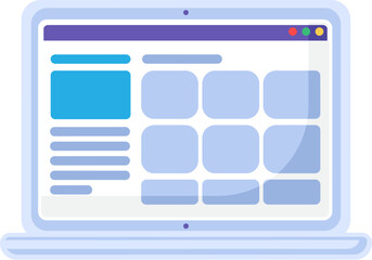 Web page layout with data areas on laptop monitor icon. Open website of online store or personal account of a government agency element. Simple flat vector isolated on white background