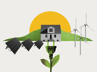 A modern art collage of sustainable energy