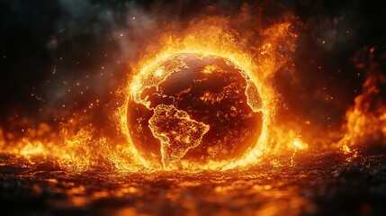 Obraz premium A globe burning in flames represents the intense 