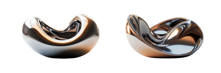 3D Silver abstract object isolated on a transparent background, PNG file