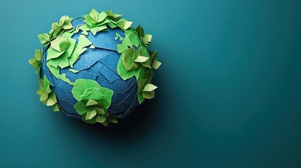 Fototapeta premium A green and blue paper-style globe represents the interconnectedness of our world and the importance of environmental sustainability