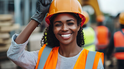 Smiling construction worker with high visibility vest