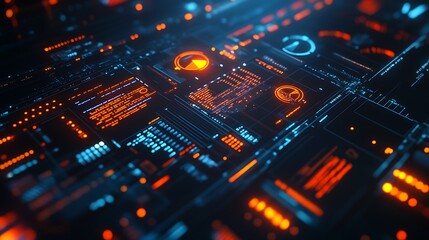 Futuristic Digital Interface with Orange and Blue Glow