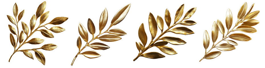 Set of a Golden olive branches with natural elegance isolated on a transparent background, PNG file