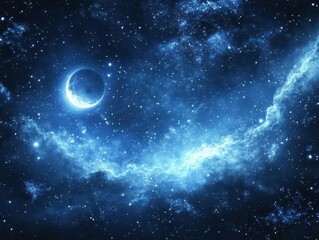 Obraz premium celestial scene of a night sky filled with a vast cluster of white and blue stars, with the moon faintly visible amidst the cosmic expanse