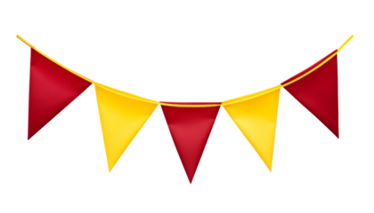 red and yellow bunting banner isolated on transparent background cutout
