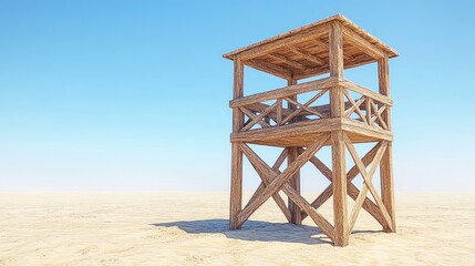 Wooden lookout tower in a desert.