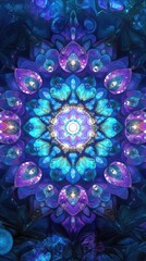 A vibrant, colorful mandala design featuring intricate patterns and a blend of blue and purple hues, ideal for creative projects.