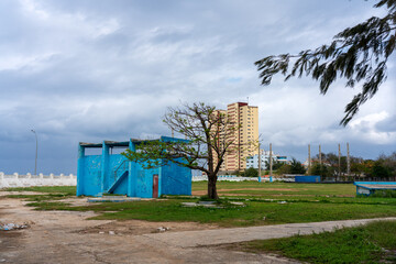 Abandoned baseball field of the “Jose Antonio Echeverria” Social Circle in the Vedado neighborhood. Havana. Cuba. January 22, 2024.