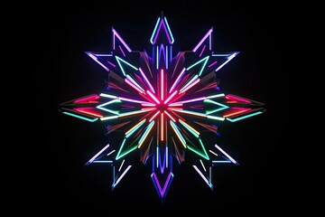 Vibrant neon star design radiating colorful light against a dark background, perfect for modern art projects and visual displays.