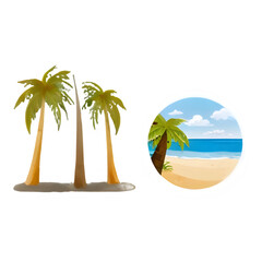 Beautiful Digital Illustration of Beach and Palms - Tropical Paradise Design