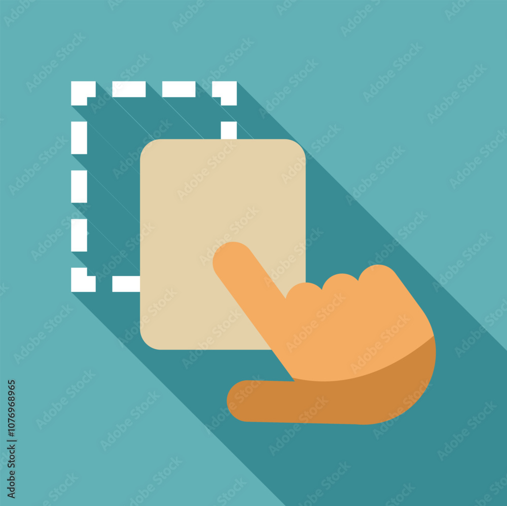 Poster selecting an area with a finger gesture, represented by a hand pointing at a square with dashed line