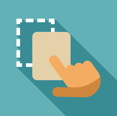 Selecting an area with a finger gesture, represented by a hand pointing at a square with dashed lines